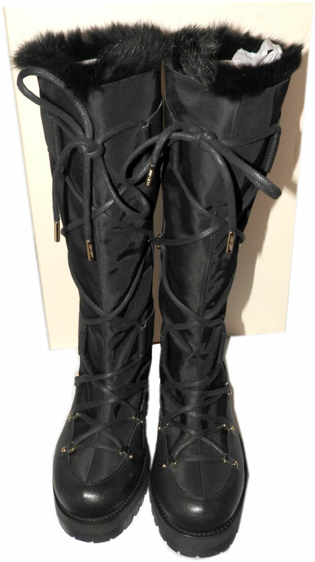 Sz 35 Jimmy Choo Black Tall Knee High Dunn Boots Rabbit Fur Lined
