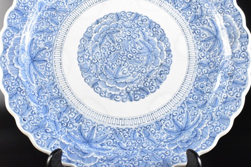 D4075: XF Japanese Old Imari-ware Blue&White Flower BIG ORNAMENTAL PLATE/Dish - Picture 3 of 7