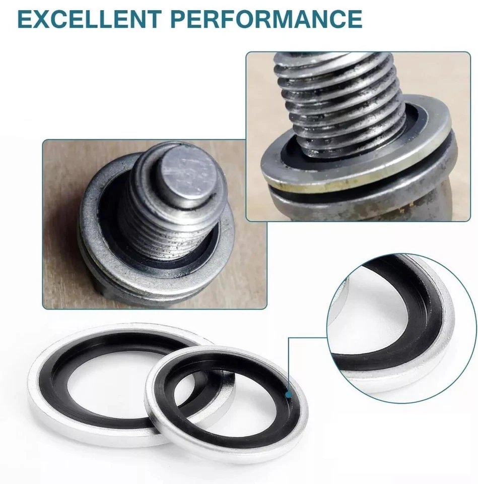 kit 165 RONDELLE GUARNIZIONI METALLO GOMMATO PER TAPPO OLIO MOTORE 10 MISURE - Immagine 4 di 4