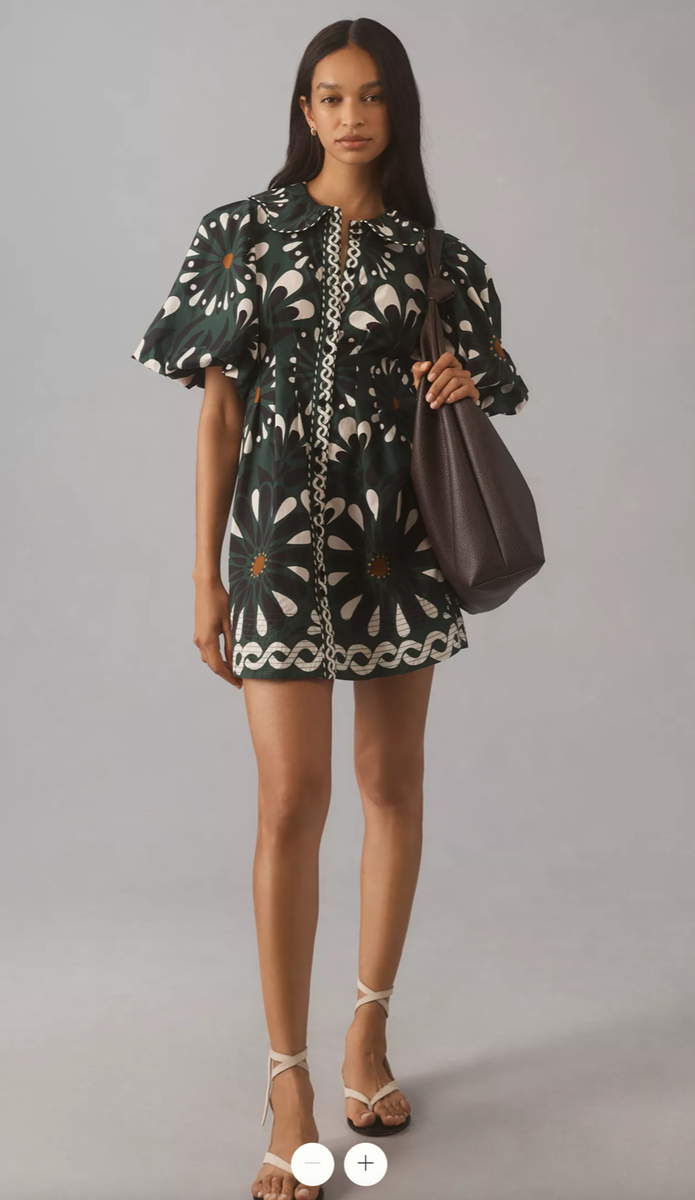 farm rio ainika flowers short sleeve mini dress Green Ainika Flowers Short Sleeve Mini Dress  FARM Rio