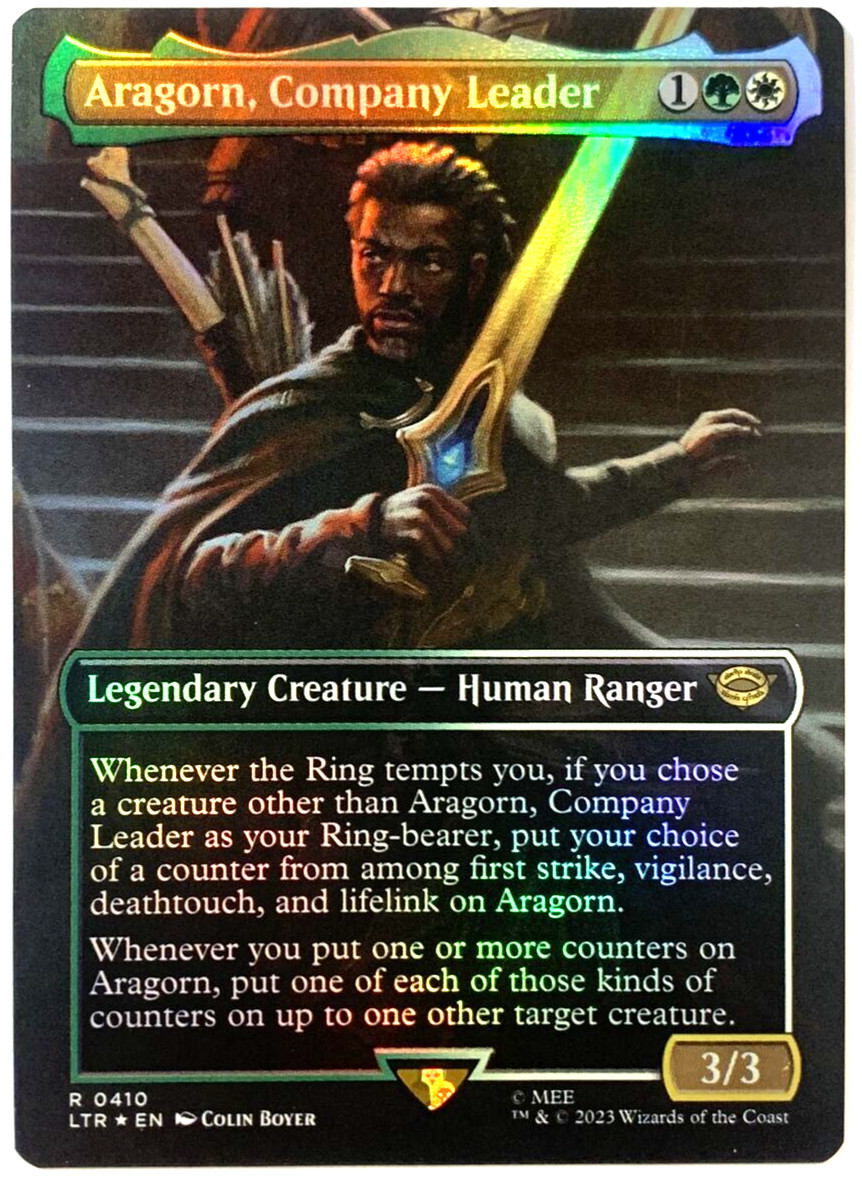MTG Aragorn, Company Leader *BORDERLESS FOIL* The Lord of the Rings 0410 NM Rare