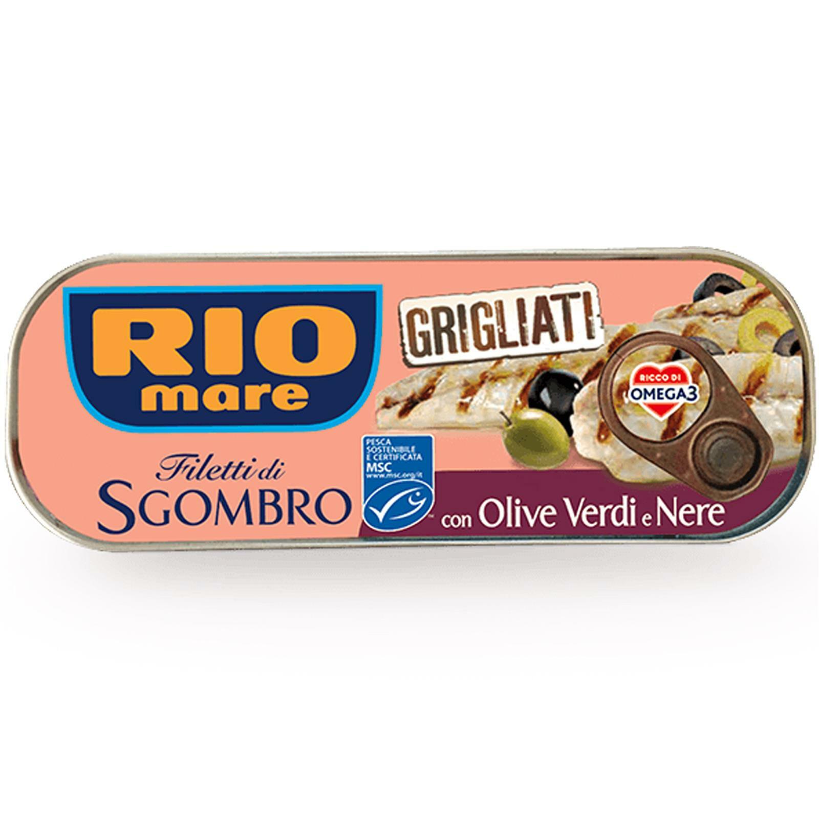 FILETTI DI SGOMBRO GRIGLIATI CON OLIVE VERDI E NERE 120 GR RIO MARE CON OLIO