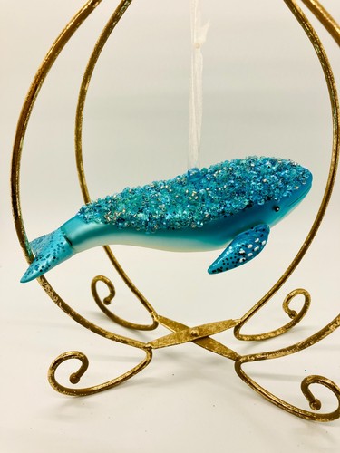 Blown Glass WHALE Ornament 6" highly embellished. New! In deep turquoise color - Picture 5 of 6