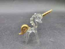 Art Glass Unicorn Clear With Gold Horn Accents Horse Figurine