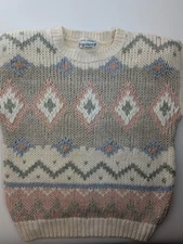 Vintage Currants Hand Loomed Sweater Pastel Diamond Knit Made in Korea Small
