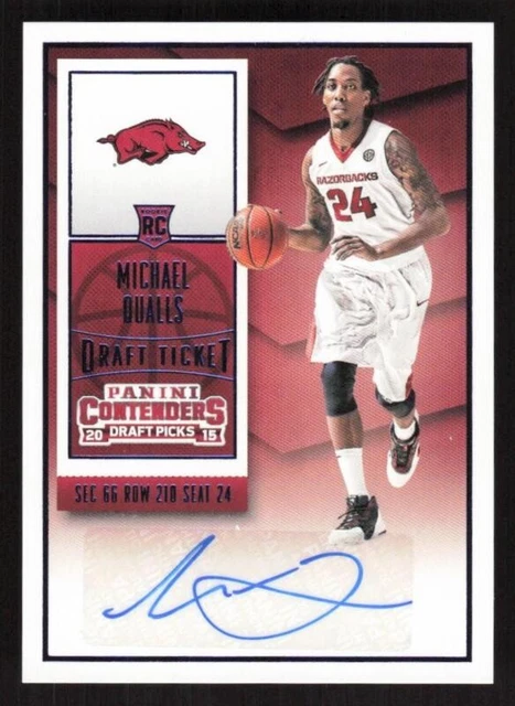 2015 PANINI CONTENDERS DRAFT MICHAEL QUALLS 129 BLUE RC AUTOGRAPH ARKANSAS