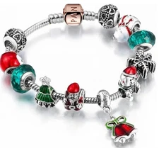 Pandora S925 Silver Rose  Bracelet + Merry Christmas Tree Snowflake Santa Charms