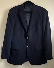 Jos A Bank Sports Coat Mens Size 42R Navy Blue Gold Crest Buttons Lined Blazer