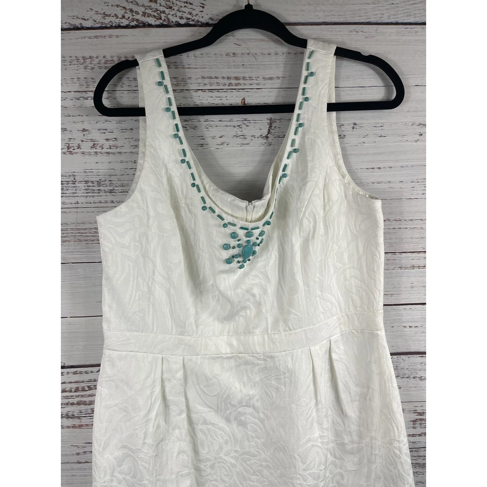 Vestido Studio I Para Mujer 16 Blanco Jacquard Cuentas Cuello Sin Mangas Forrado Cóctel Foto 2 de 4