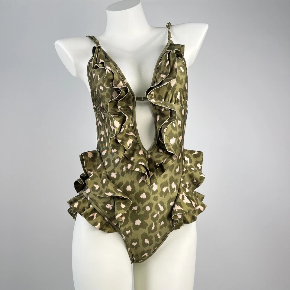 Traje de baño Zimmermann con volantes verde leopardo talla 1 $485 nuevo con etiquetas Foto 2 de 4