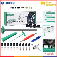 Tire Valve Stem Core Replacement Tool Kit with 4 PCS Valves for Cars Trucks M...