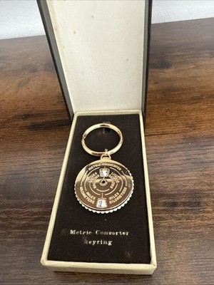 VINTAGE METRIC CONVERTER KEY RING IN ORIGNAL CASE - UNUSED - LOOK!