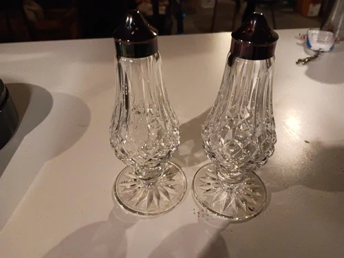 Vintage Waterford Crystal Lismore Footed Salt And Pepper Shakers 6.25” Tall