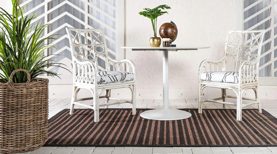 Outdoor Border Collection Area Rug - Checkered (6' x 9' Rectangle, Brown/ Black) - Image 3 of 4