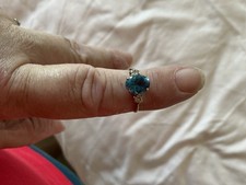 9ct yellow Gold Blue Topaz Ring Size L Vintage With Diamond Accents