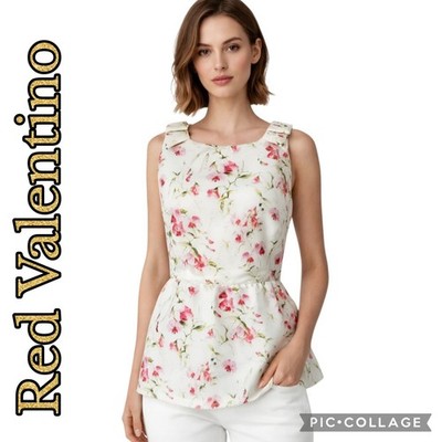 Valentino top nwt peplum pink floral leaves zip back gathered size 8