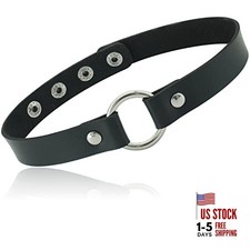 ETHOON Adjustable Leather Choker Collar Soft PU Circle Punk Choker Black