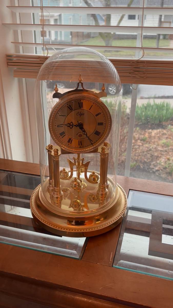 Vintage Elgin Glass-Dome Anniversary Torsion Clock Magic Eye