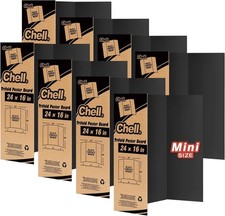 Mini Size Trifold Poster Board, 16" x 24", Small Corrugated, Black 8 Pack