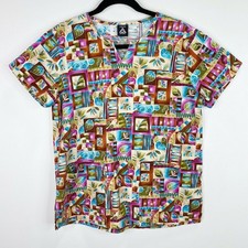 Cherokee Studio Floral Plant Patterned Scrub Top Shirt Size XS