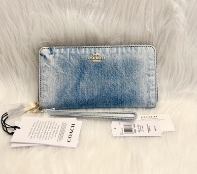NWT Coach Long Zip Around Wallet In Loved Denim CEC21 in Gold