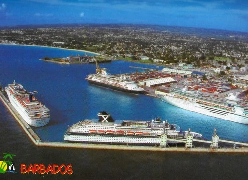 POSTCARD BARBADOS CRUISE SHIP HARBOR PORT OF BRIDGETOWN WILLIE ALLEYNE PHOTO