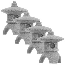 4Pcs Durable Mini Pagoda Statues Sandstone Pavilion Model Grey Decoration