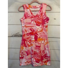 Anaclare Pink Orange Hibiscus Floral Tropical V-Neck Sleeveless Mini Dress XS