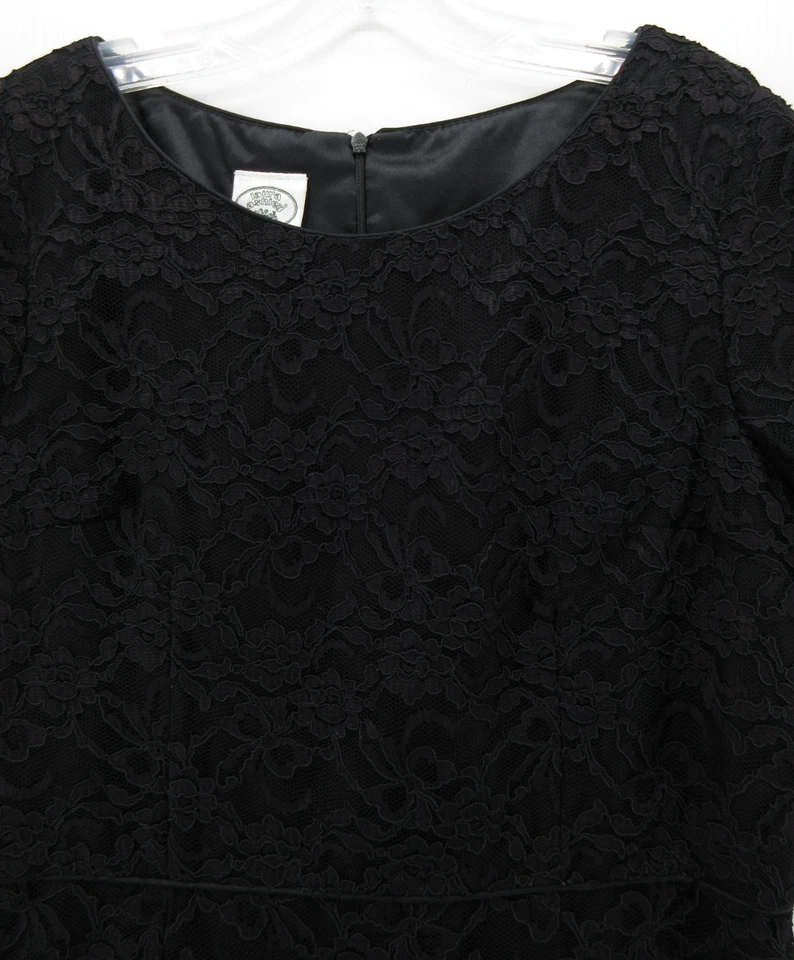 VINTAGE Laura Ashley Dress Women 14 Black Sheath Lace Floral Cottagecore Party * - Image 2 of 4