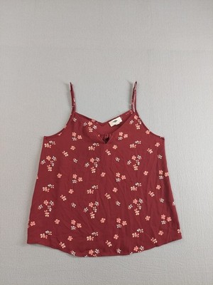 Loft Women Tank Top XS Red Floral Print V Neck Blouse Cami Strapped Out Door