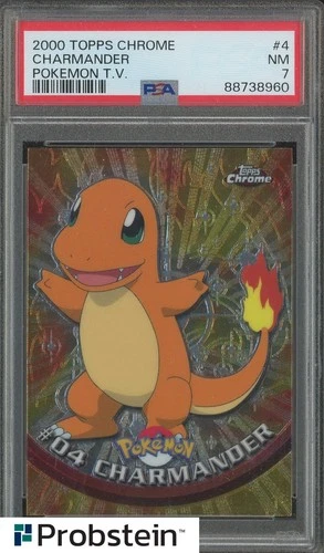 2000 Topps Chrome Pokemon TV Animation #4 Charmander PSA 7 NM