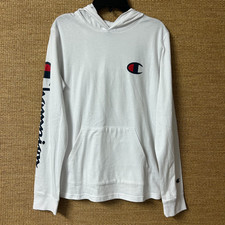 Champion T-Shirt Hoodie Youth Large White Long Sleeve Logo Kangaroo Pocket NWT