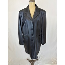 Vintage Y2K Bagattelle Black Leather Long Jacket XLarge 0543