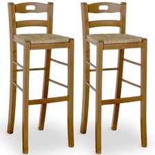 Set 2 Selles De BAR en Bois Noyer Claire H 80 CM Avec Trou Et Siège En Paille