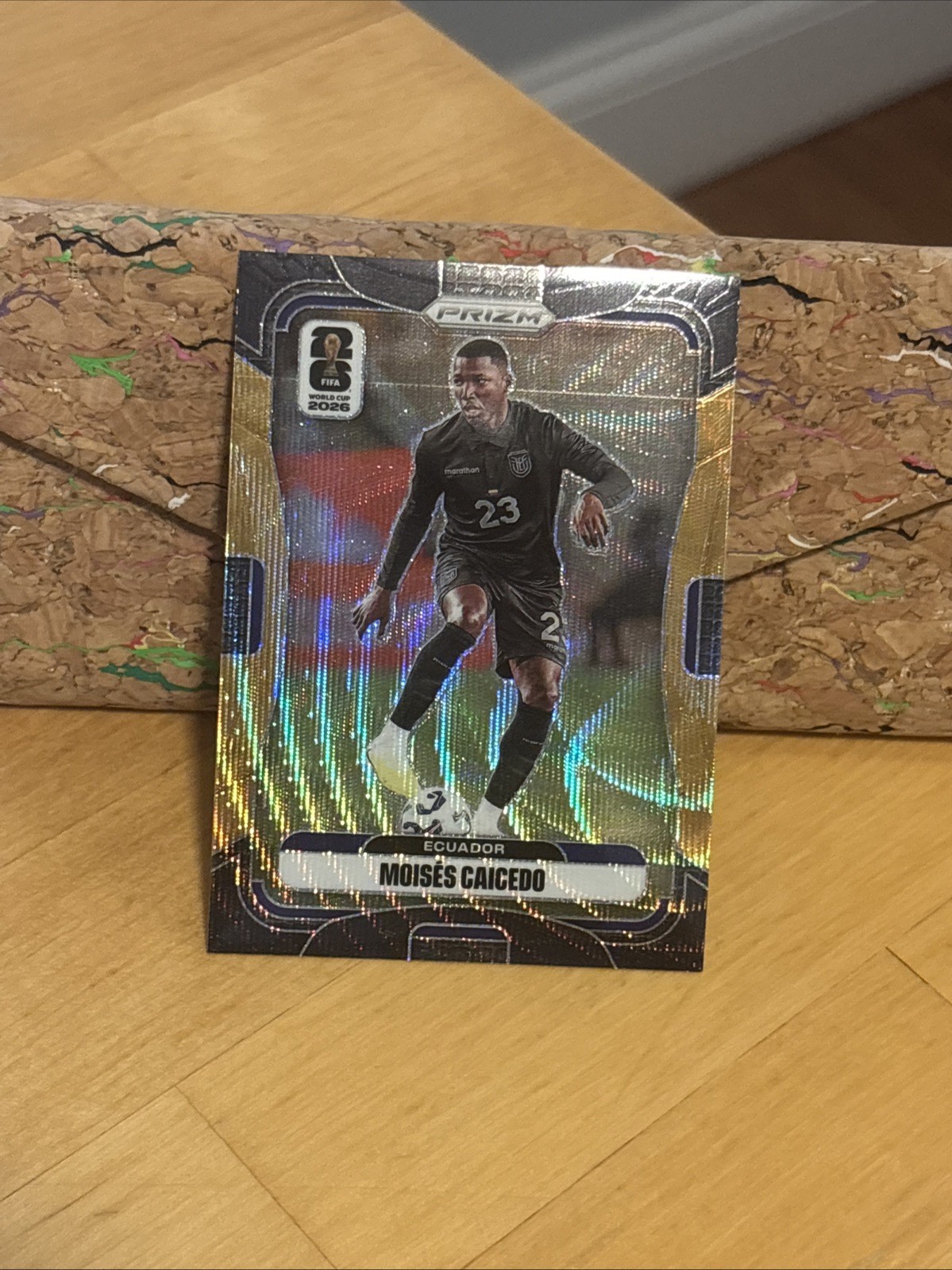 2026 Panini Prizm FIFA World Cup #210 Moises Caicedo, Black And Gold 4/8 SSP view 3