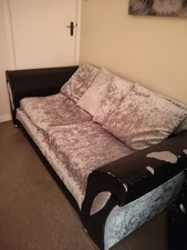 Grey/Black Velvet Art Deco Sofa w/ Cushions 190x90cm Height 40cm