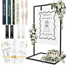 Tall Wedding Sign Stand, Welcome Sign Stand with Design Bundle Set  Real Lea...