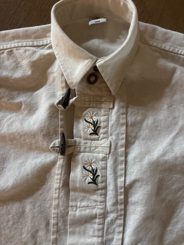 Vintage Alpine Trachten Girl's Sz 122 6/7 Dirndl Shirt Edelweiss Germany Linen