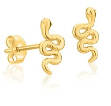 Solid Gold 14k Tiny Snake Stud Earrings Yellow Gold