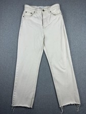 Zara Jeans Womens 4 White High Rise Straight Leg Raw Hem Button Fly Denim READ