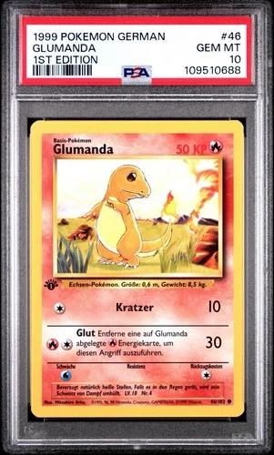 1999 Pokemon Glumanda 1st Edition #46 German Graded PSA 10 GEM MINT CHARMANDER