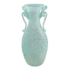 Murano Scavo Glass Amphora Vase Aqua Green Applied Handles 10.5” Vintage