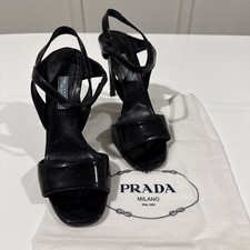 PRADA Leather Sandals High Heels Slingback Pumps - Black - 38- CLASSIC