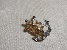GT Metal Clear Crystal Inset Ship's Figurehead Wheel Anchor Nautical Brooch Pin