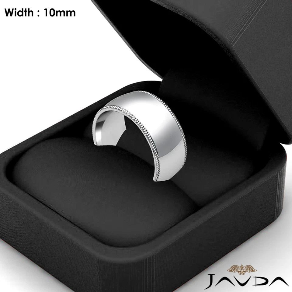 Anillo de boda Dome Milgrain ajuste cómodo para hombre 10 mm oro 14k blanco 12,4 g 8-8,75 Foto 4 de 4