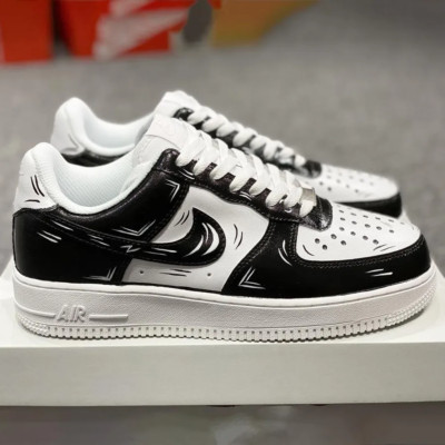 Nike Air Force 1 Custom Low Cartoon White Shoes Black Outline Mens