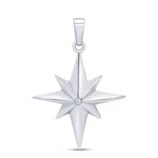 North Star Pendant studded with Natural Round Diamond Accents Sterling Silver