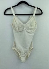 Vtg Flexees 34D Teddy Shapper Sexy Lingerie Nylon Off White Lace Womens A47-06
