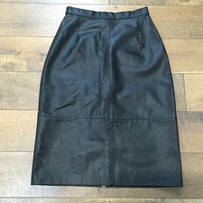 Vintage 80s Black Leather Skirt Fully Lined Back Zipper Womens 5/6 Waist 24  