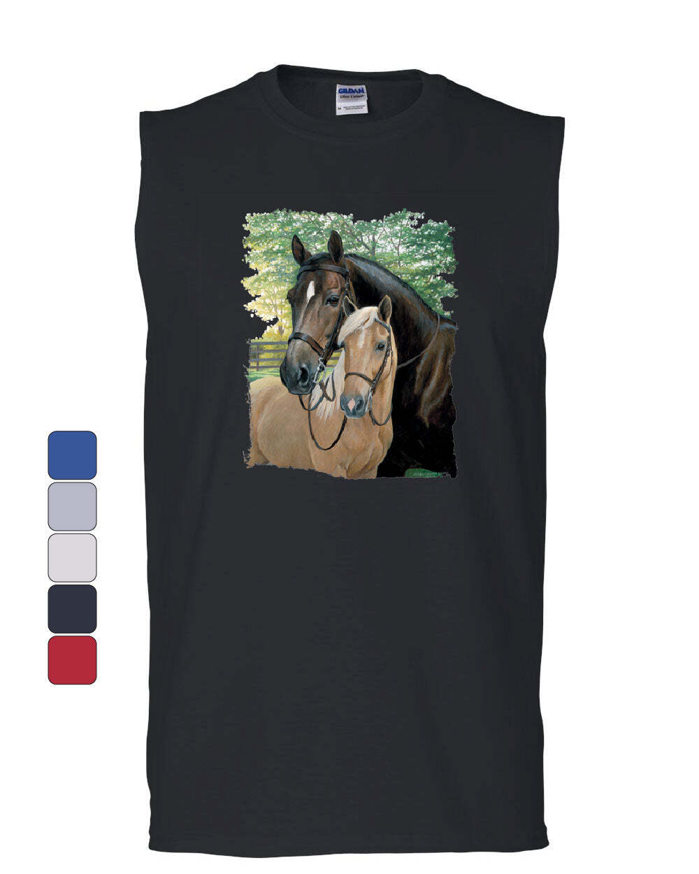 Coppia Cavalli Camicia Mustang Cavallo Cavallo Pony Stallone Senza Maniche